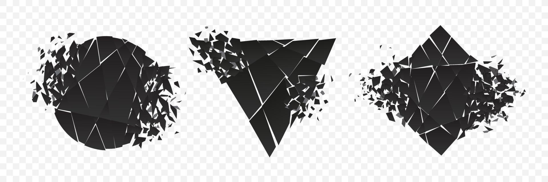 Shape explosion broken and shattered flat style design vector illustration set.
