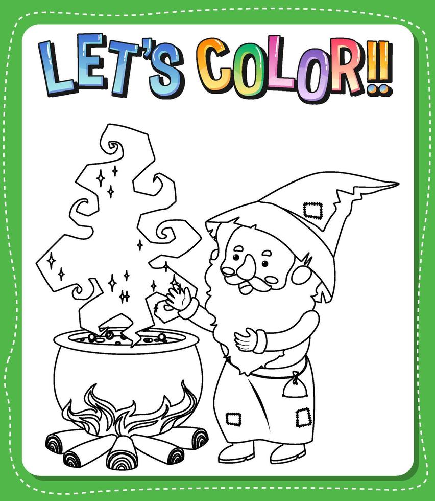 Worksheets template with lets color text and wizard outline vector