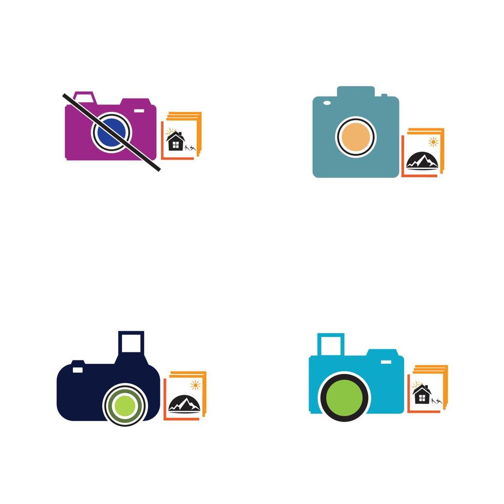 Camera with photo icon vector background