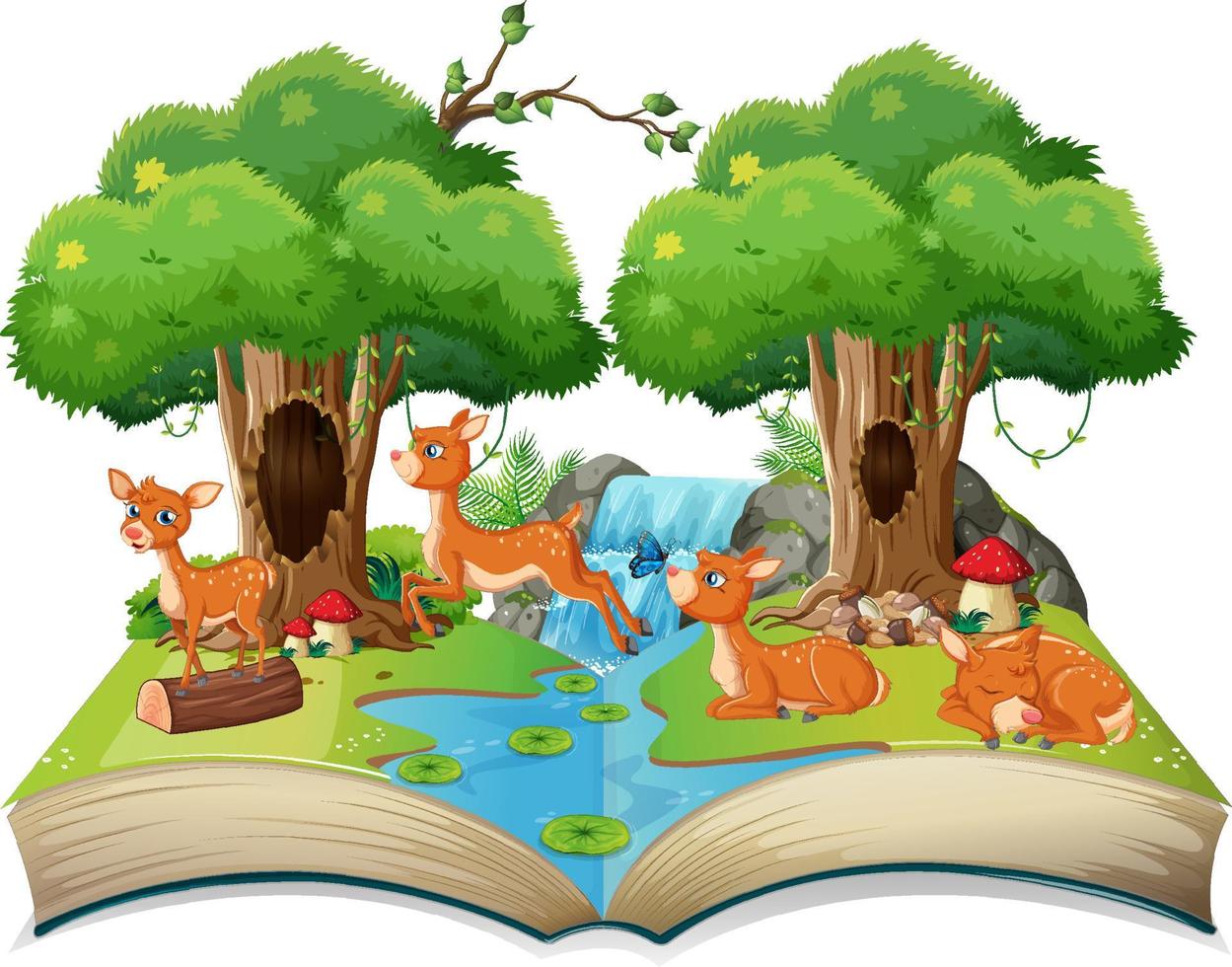 libro de cuentos con ciervos en el bosque vector