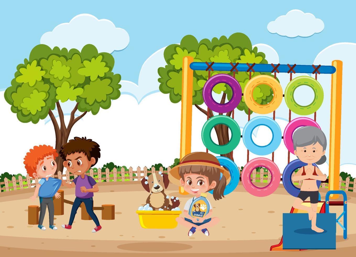 Playground scene with children cartoon vector