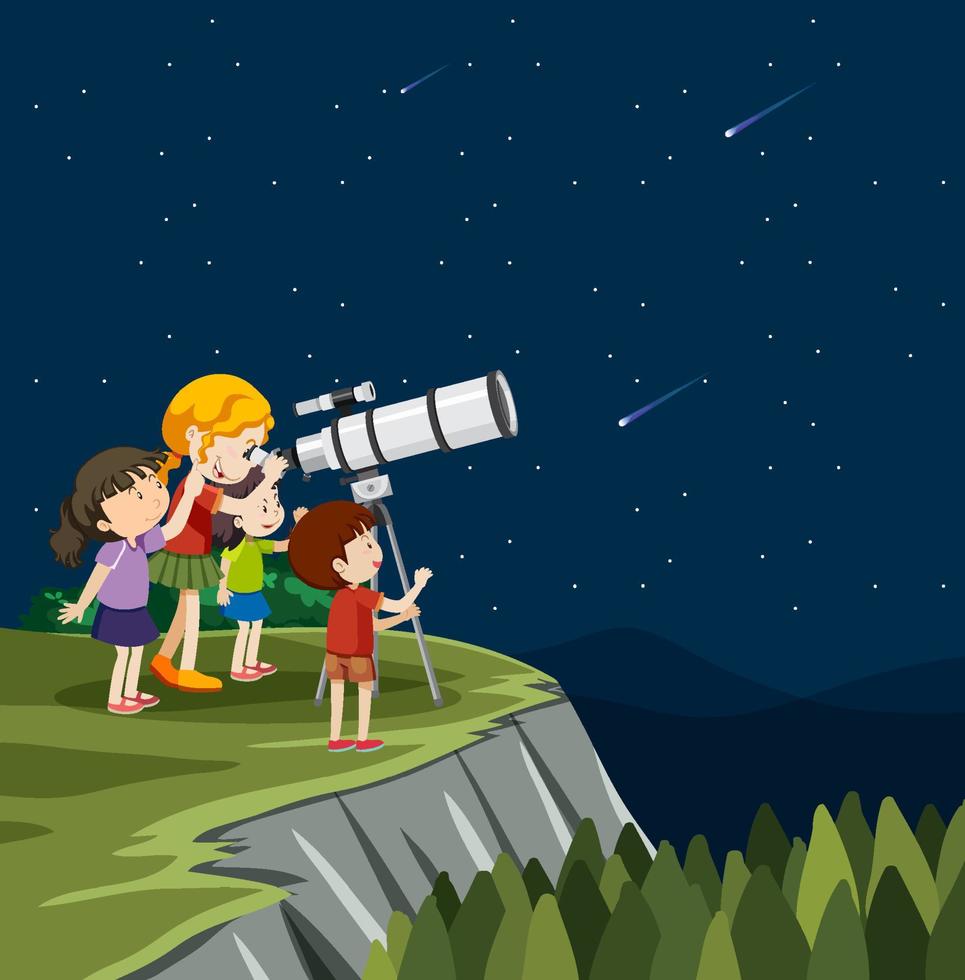 tema de astronomía con niños mirando estrellas vector