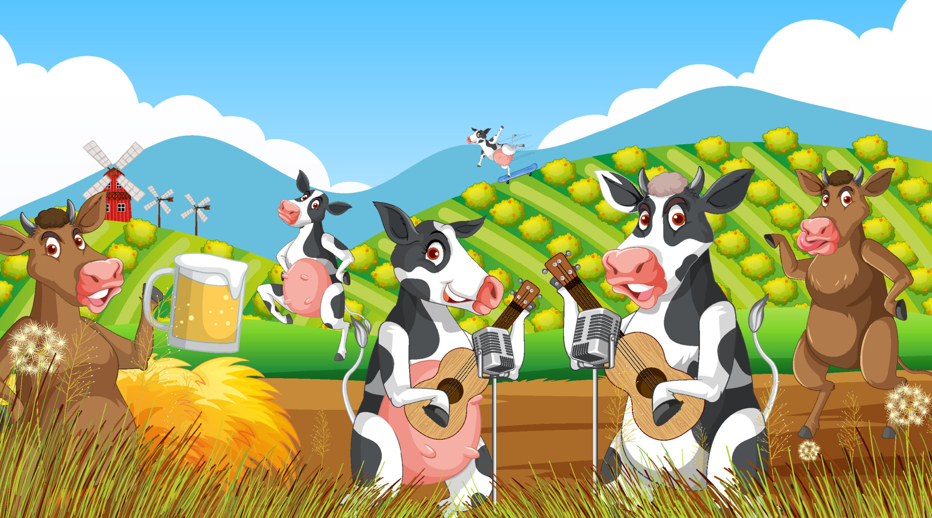 Outdoor cow farm scene with happy animals cartoon 7107065 Vector Art at Vecteezy Outdoor cow farm scene with happy animals cartoon 7107065 Vector Art at Vecteezy