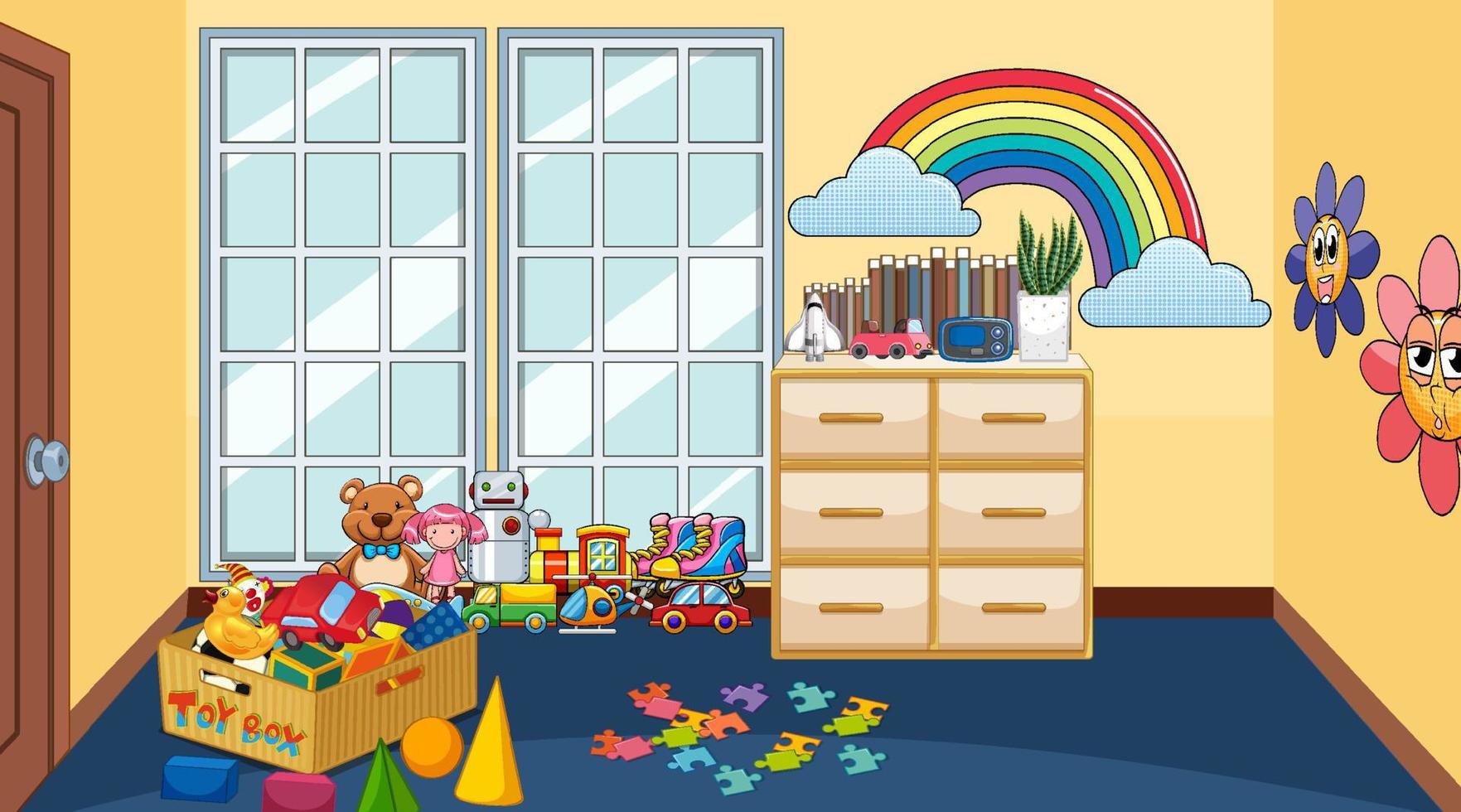 Children room with many furnitures vector