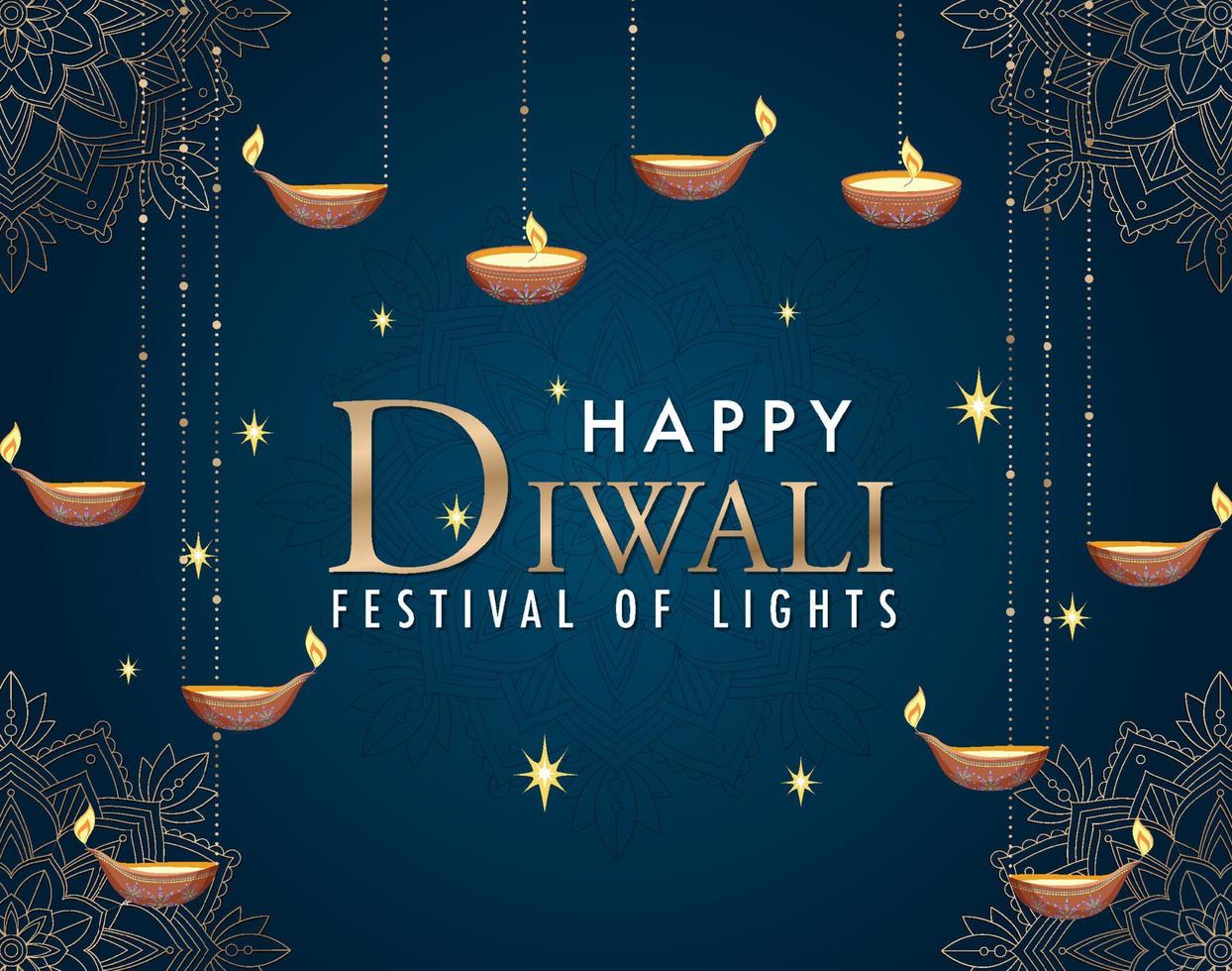 cartel del festival feliz de las luces de diwali vector