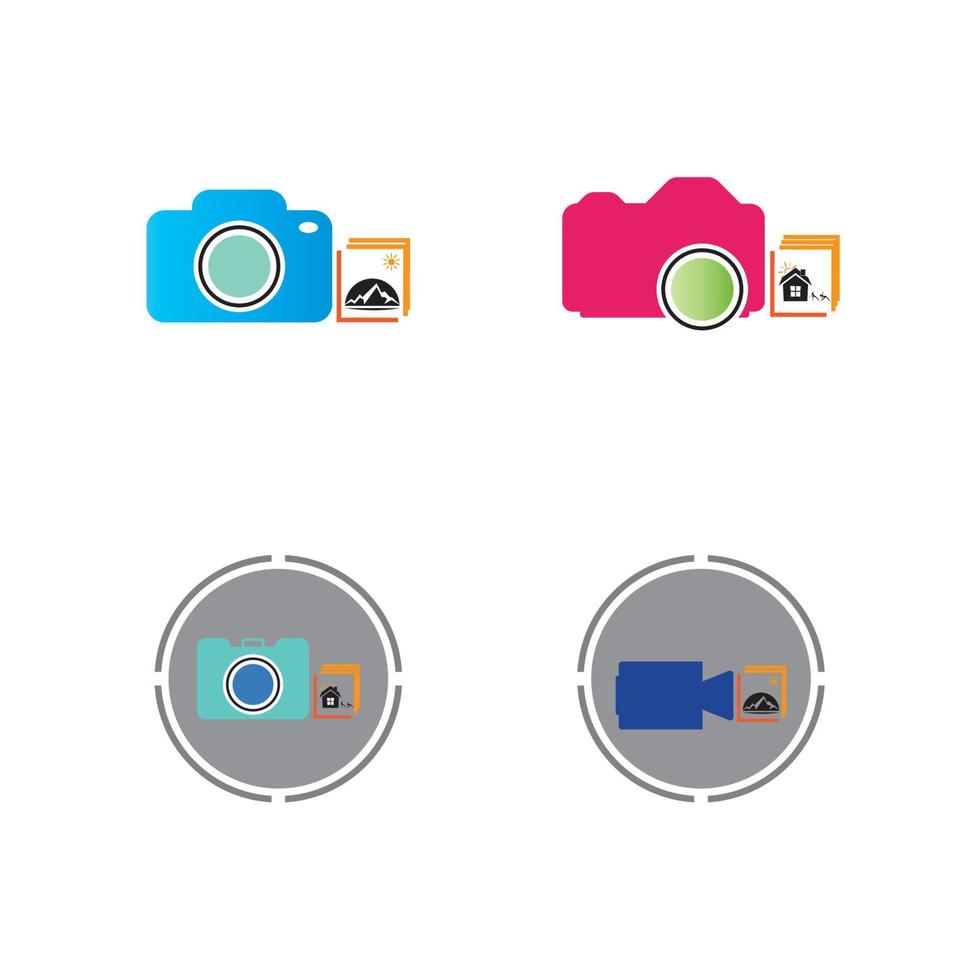 Camera with photo icon vector background