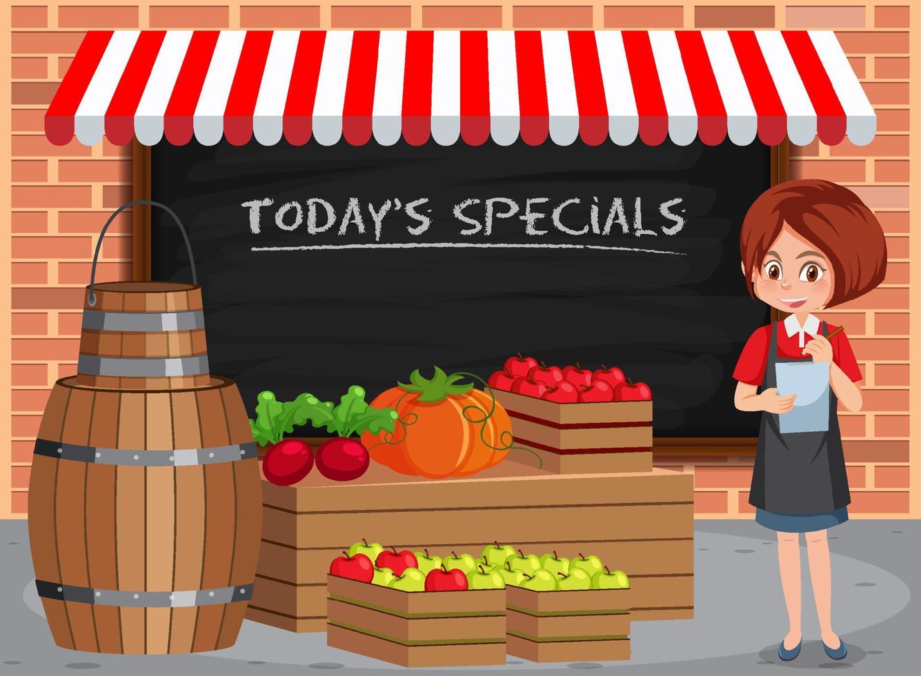 Woman selling fruits and vegetables vector