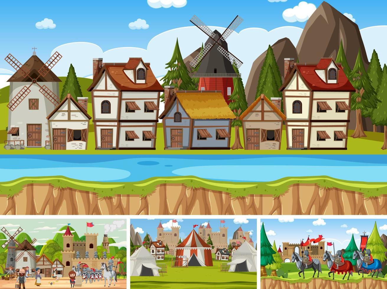 Set of different scene medieval vector