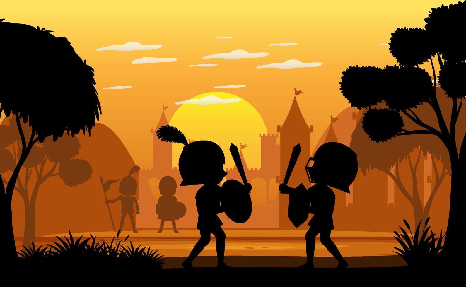 Silhouette scene with medieval vector
