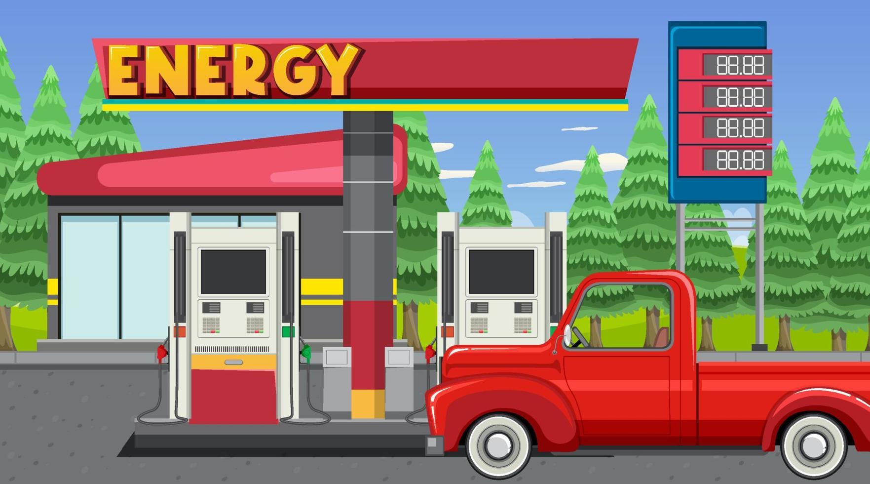 Gas station cartoon scene vector