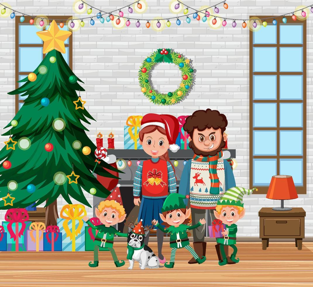 Family on christmas day at home vector