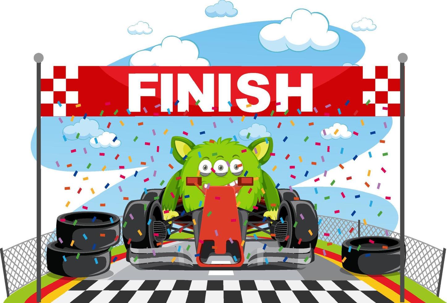 Monster racing car reach the finish line vector