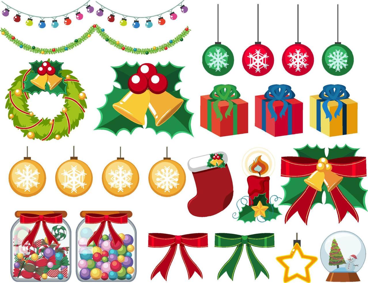 Christmas ornaments set on white background vector