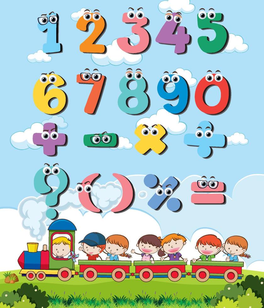 Counting number 0 to 9 and math symbols for kids vector