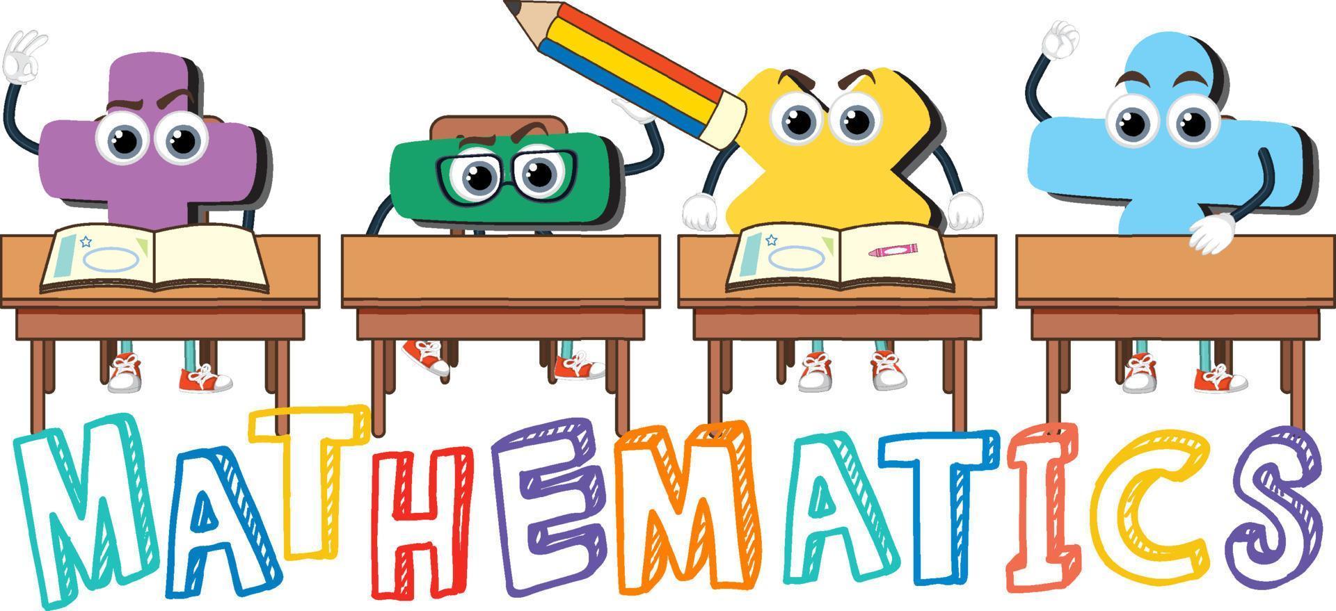 Mathematics word logo in cartoon style vector