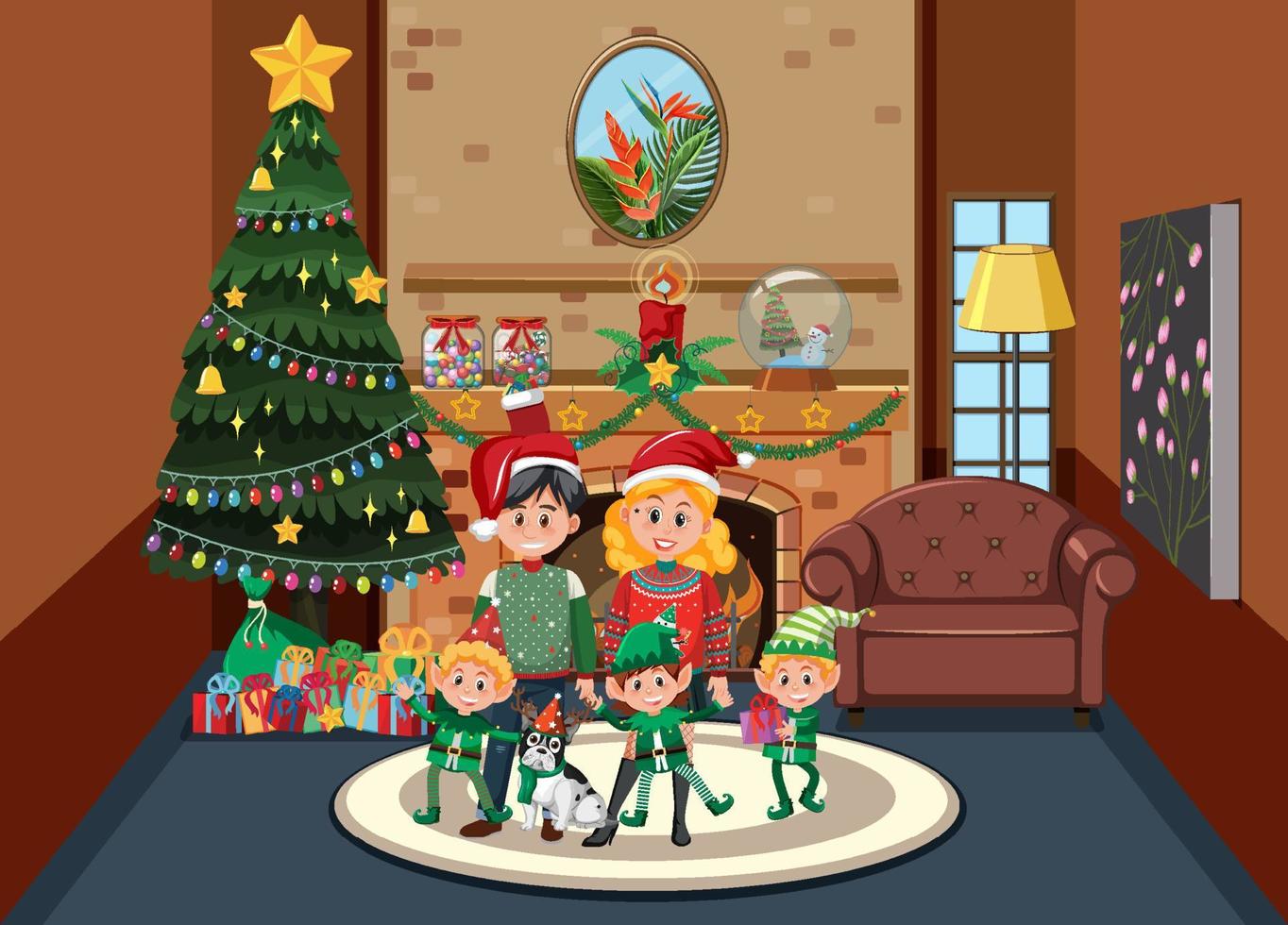 Christmas holidays with family at home vector