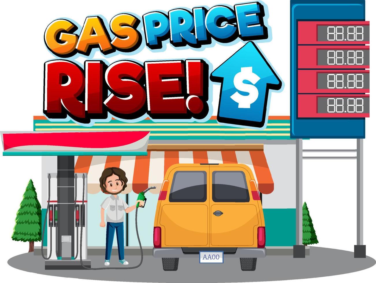 Gas station with gas price rise word logo vector