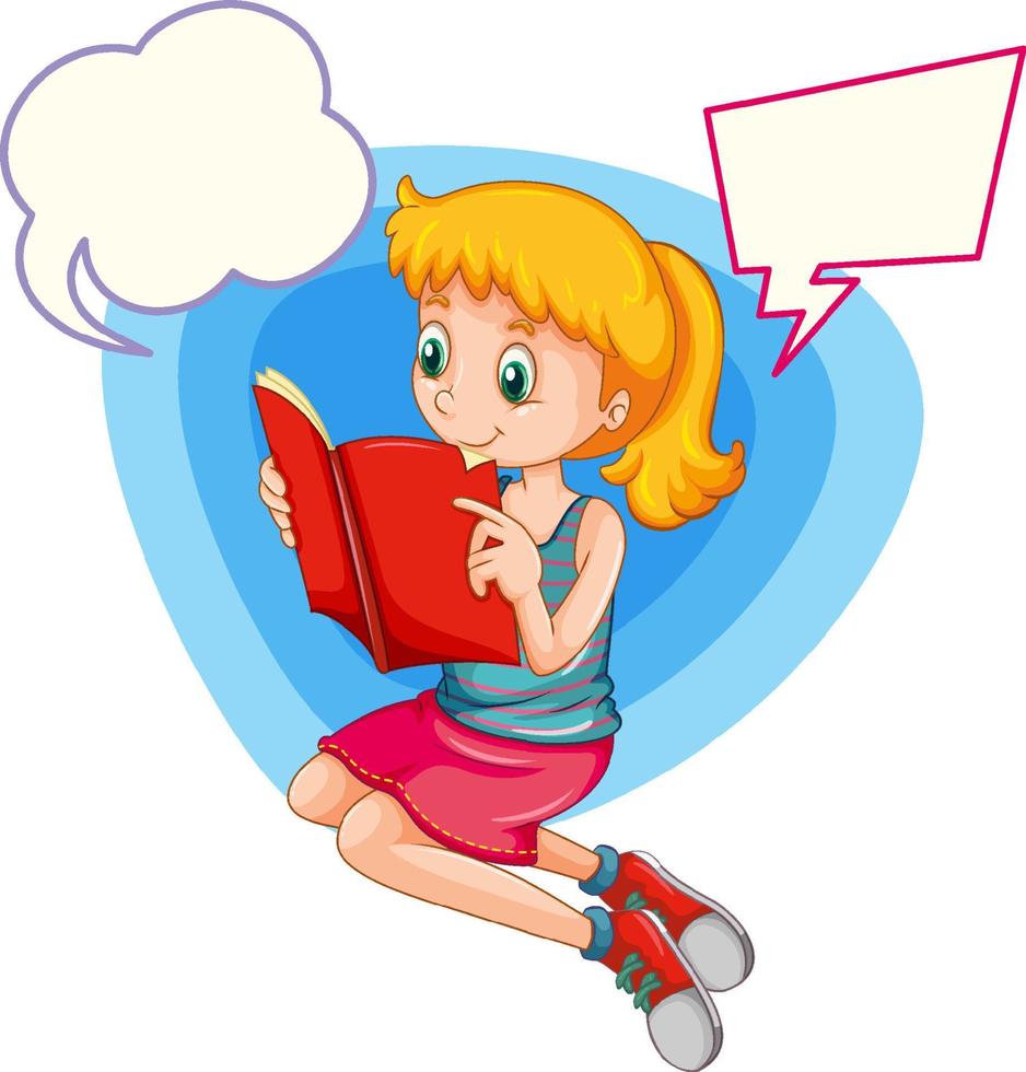 bocadillo de diálogo con niña leyendo libro vector