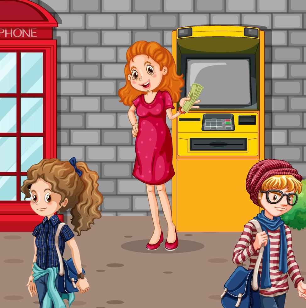 ATM machine street scene with people vector