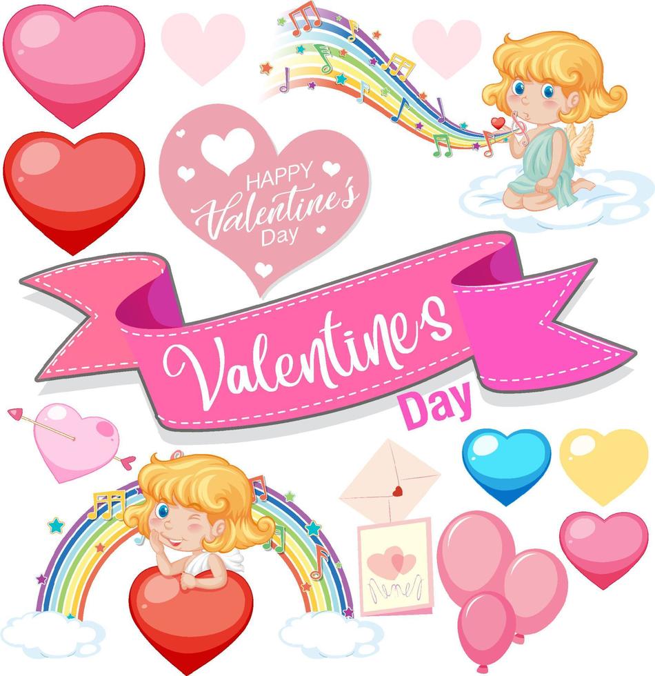 Valentine day with cupid and musical rainbow vector