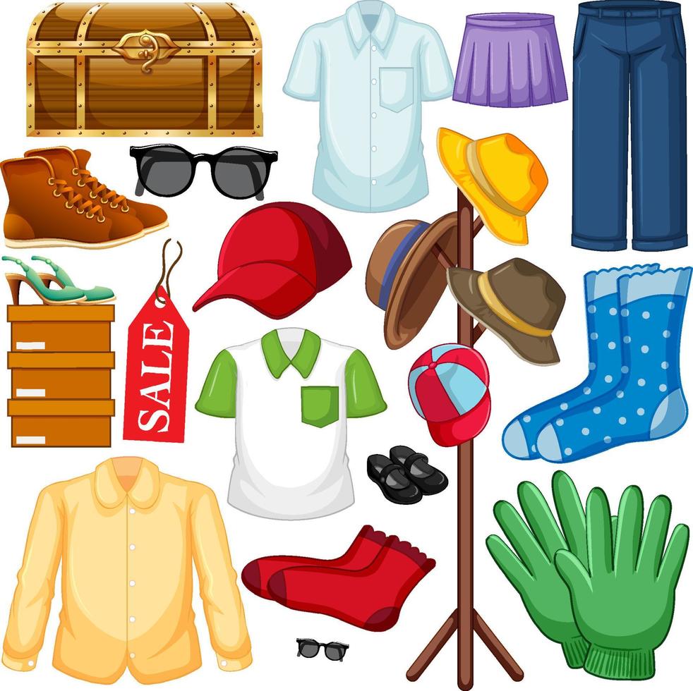 A set of different cloth on white background vector