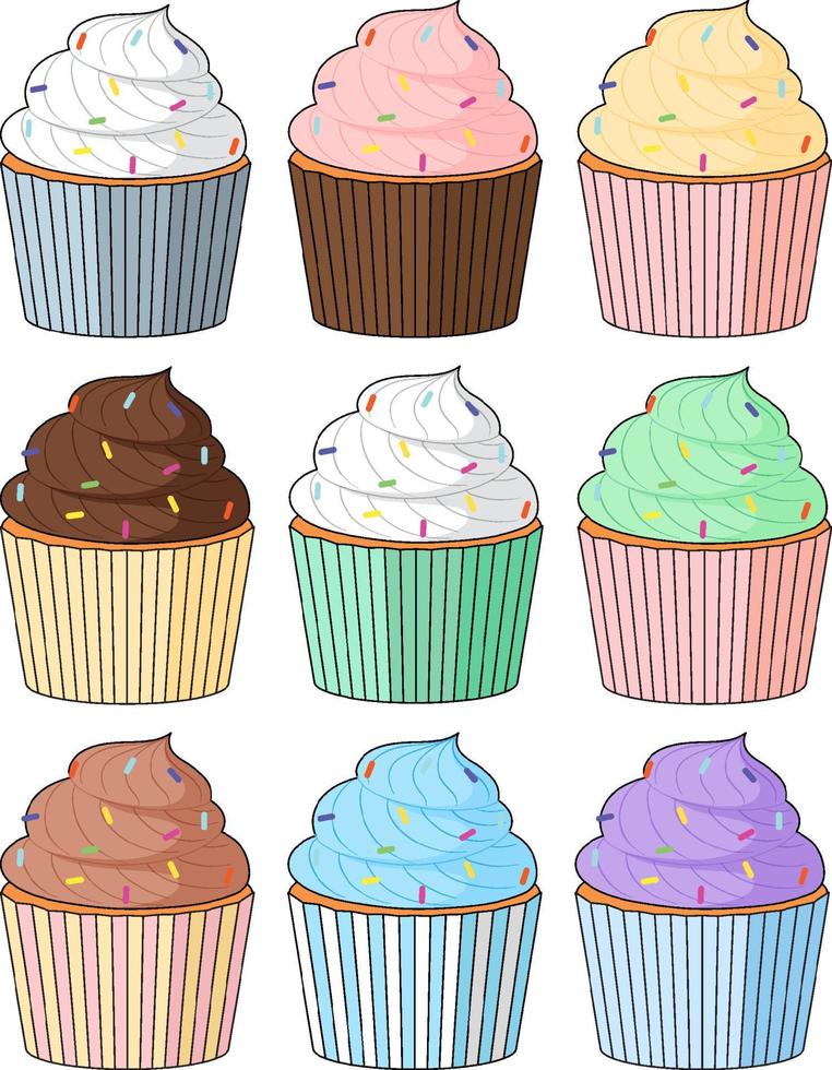 cupcake con crema de diferentes sabores vector