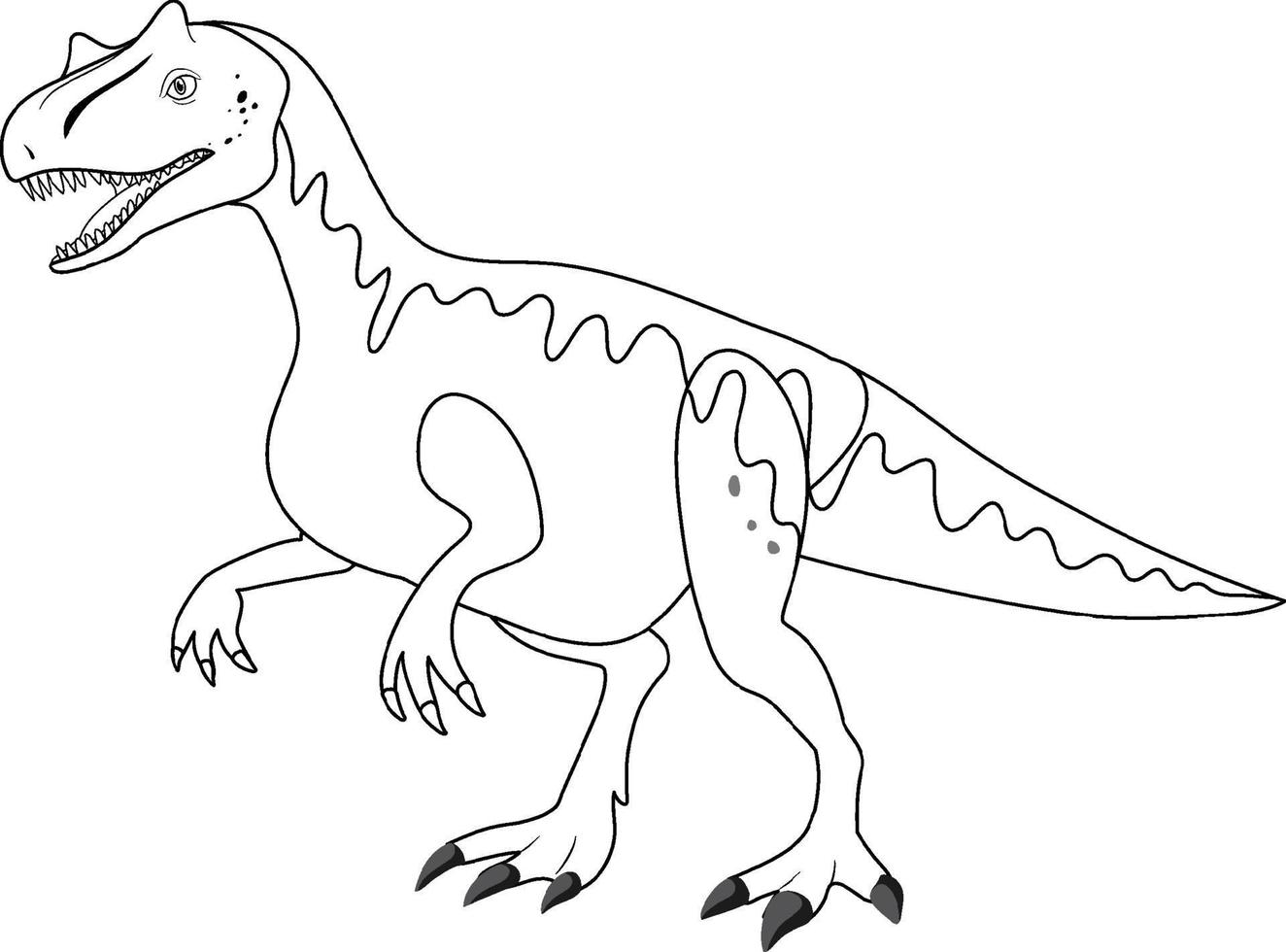 Allosaurus dinosaur doodle outline on white background vector