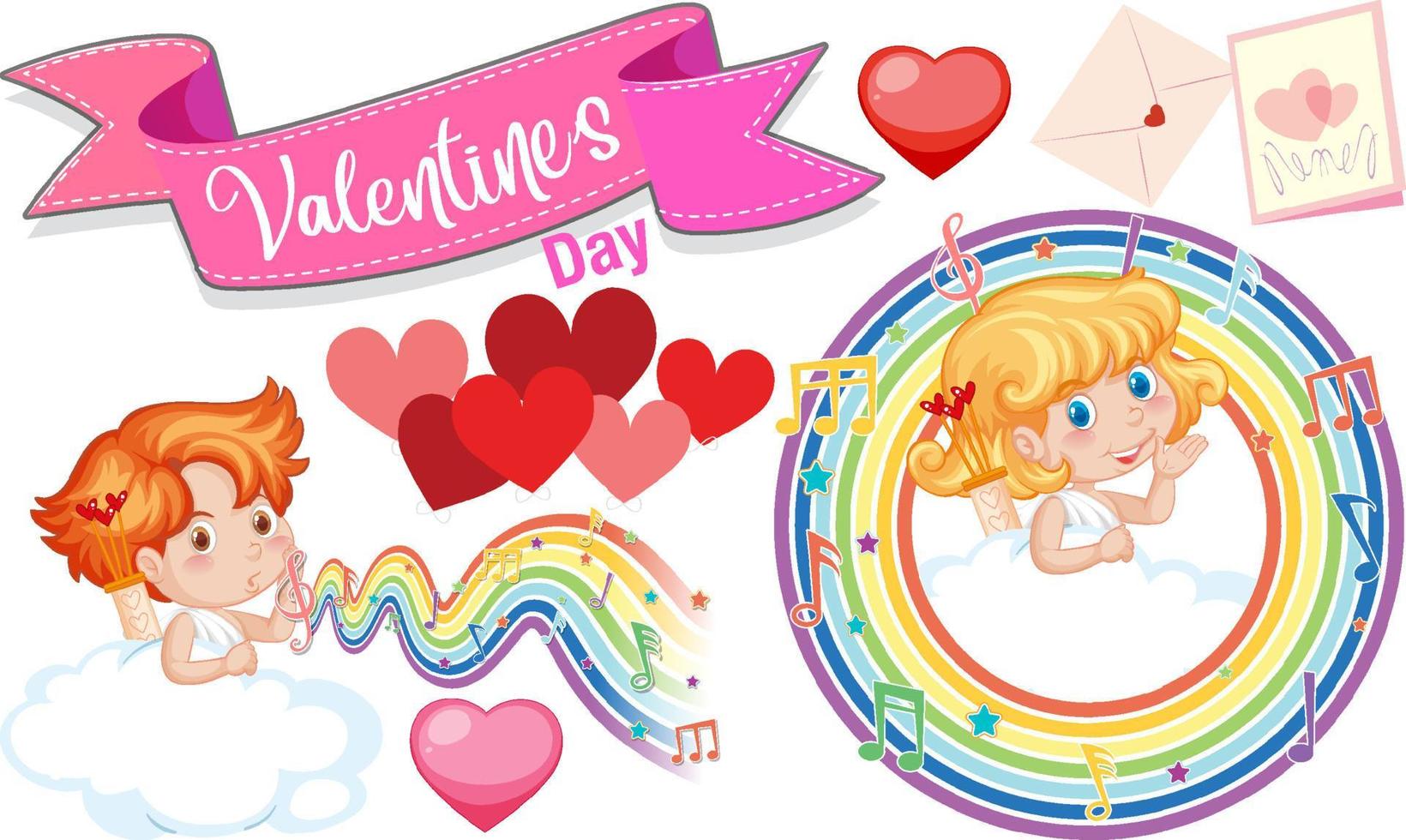 dia de san valentin con cupido y arcoiris musical vector