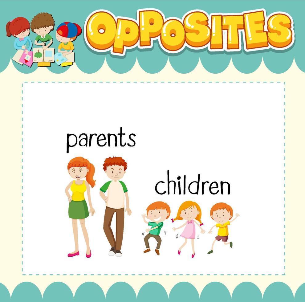 Education word card of English opposites word vector