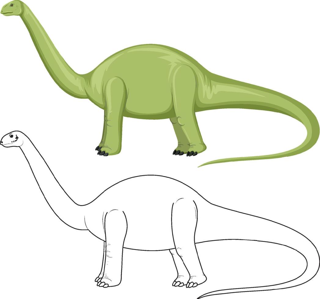 Apatosaurus dinosaur with its doodle outline on white background vector