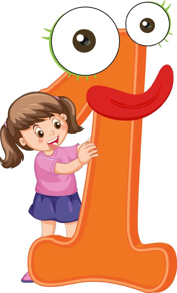 Number one with a girl cartoon character vector