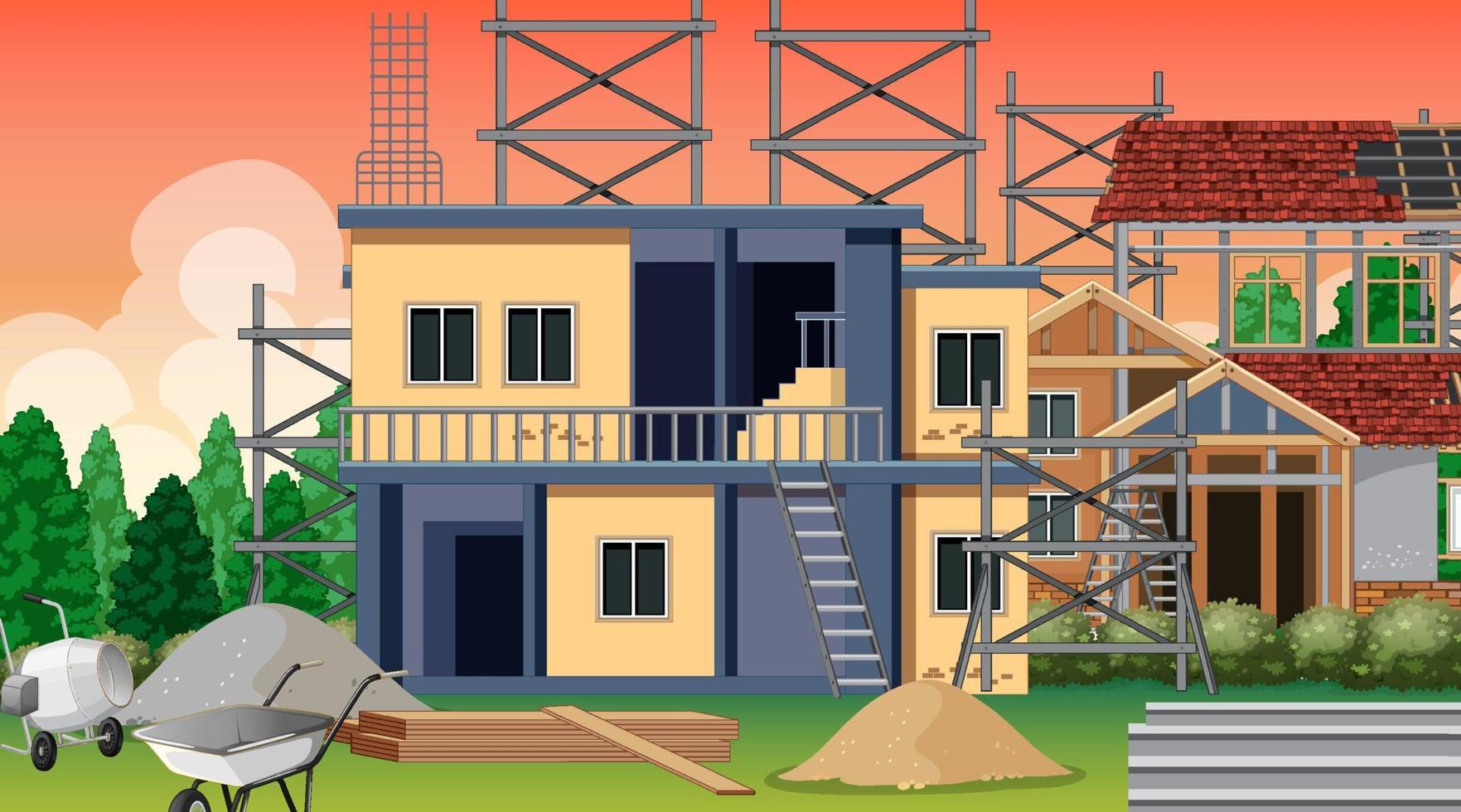 Building construction site scene vector