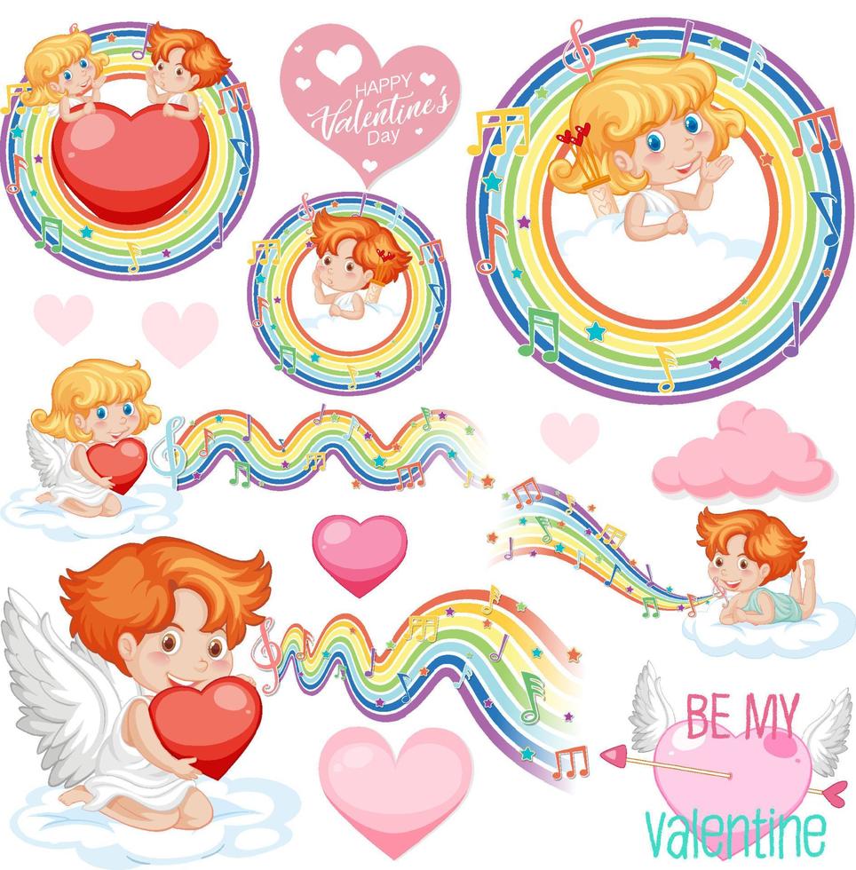 Valentine theme with cupid and rainbow vector