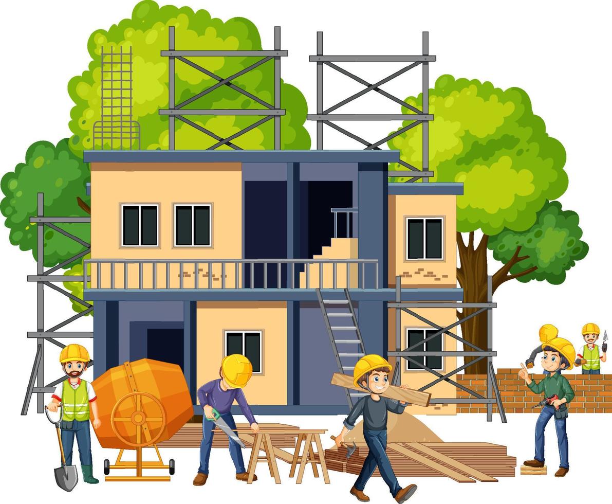 Isolated construction site with workers vector