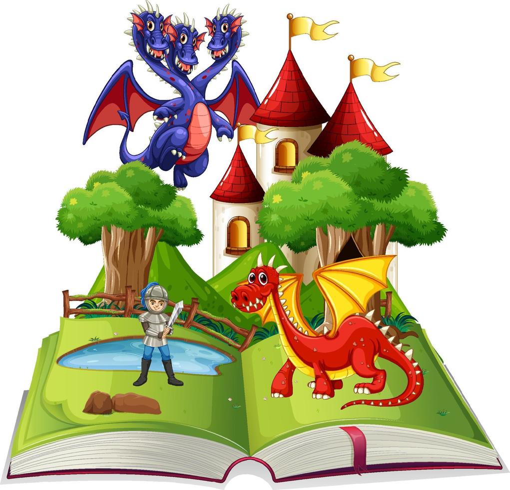 libro con dragon y knigt vector