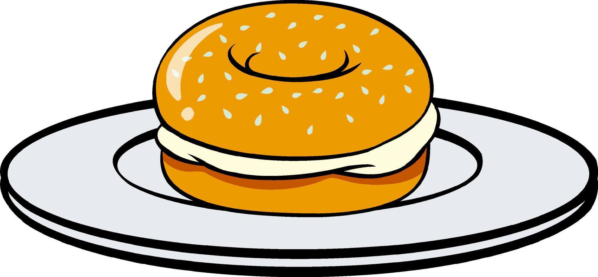 Bagel with creamcheese on the plate vector