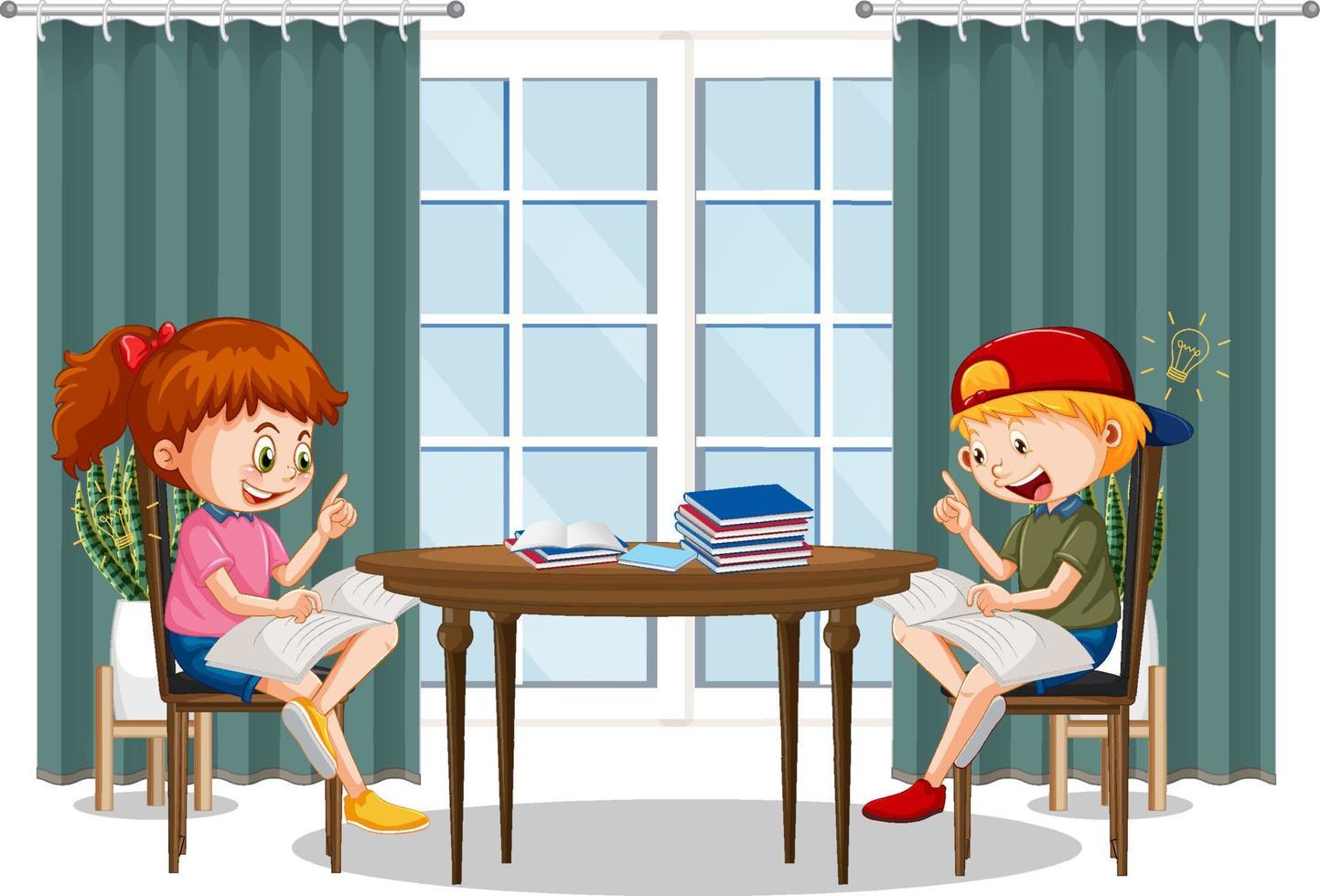 Children reading books at home vector