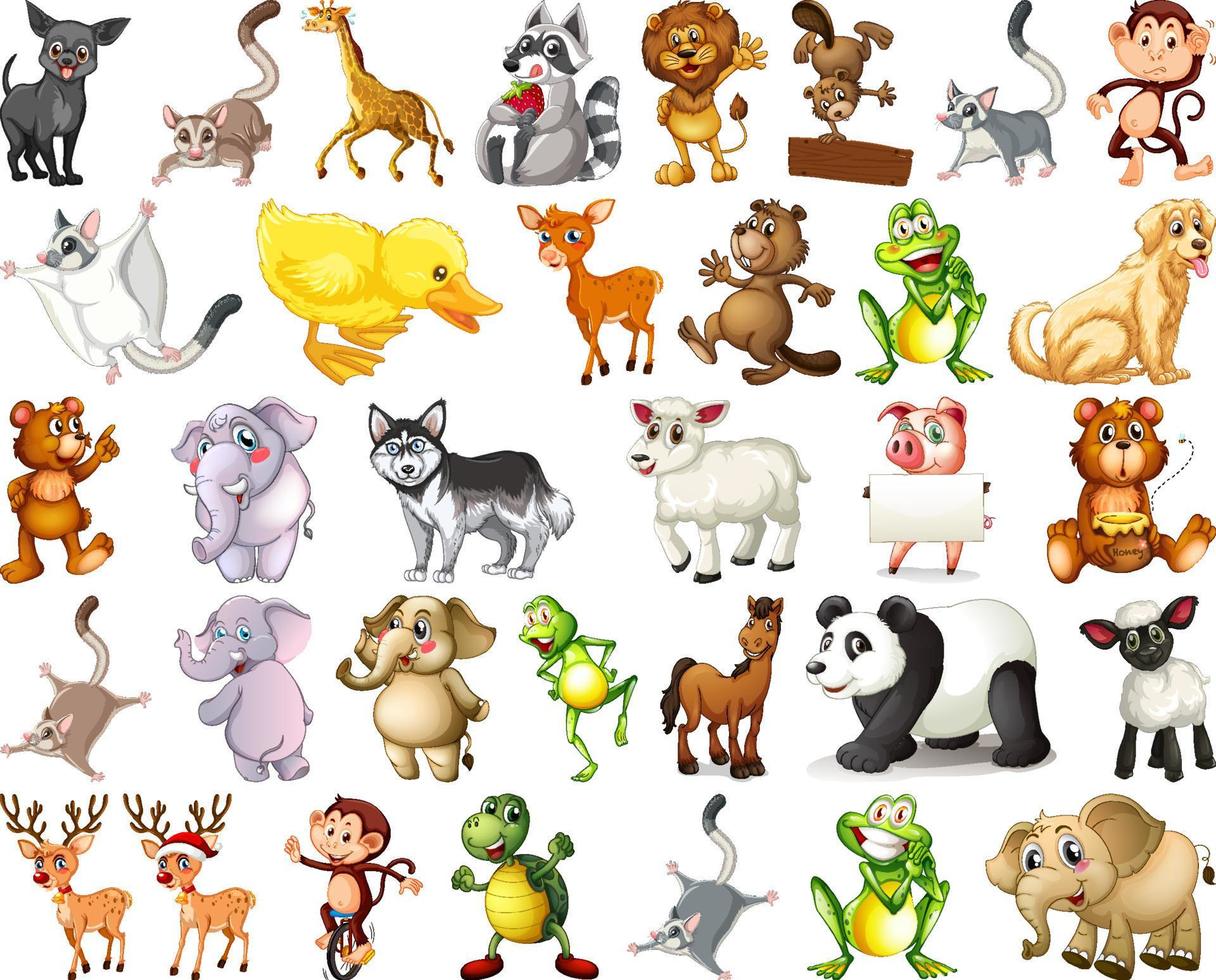 Set of animal cartoon character vector