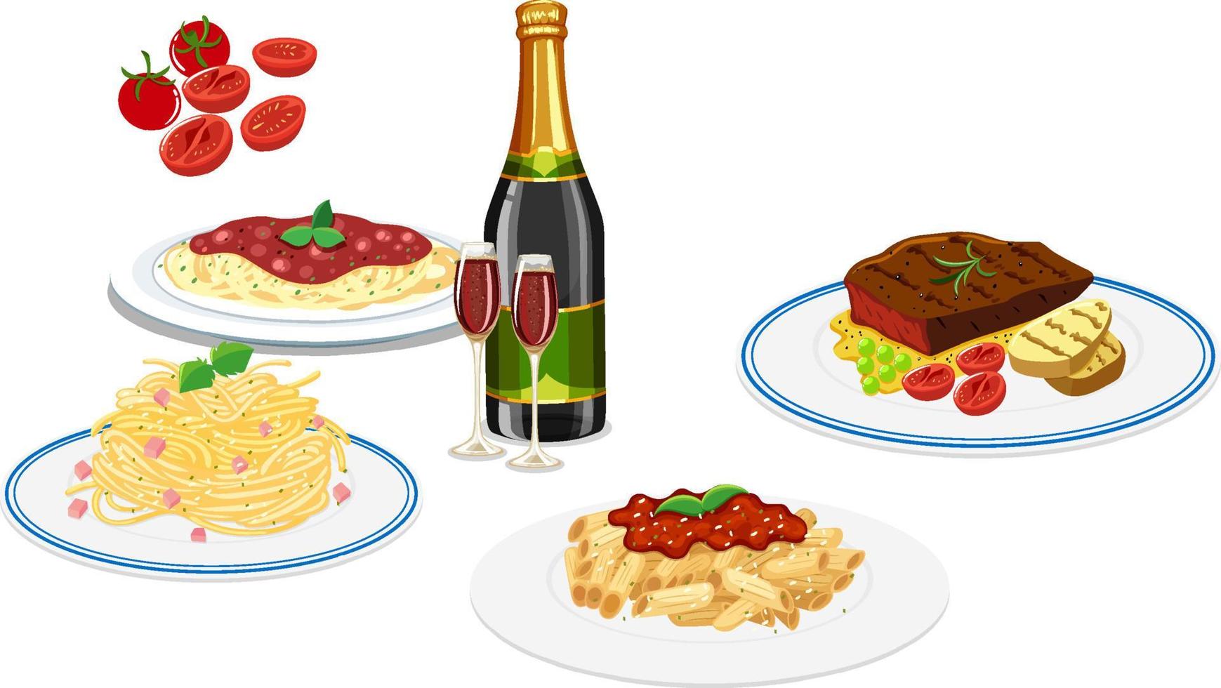 Set of different foods and beverage vector