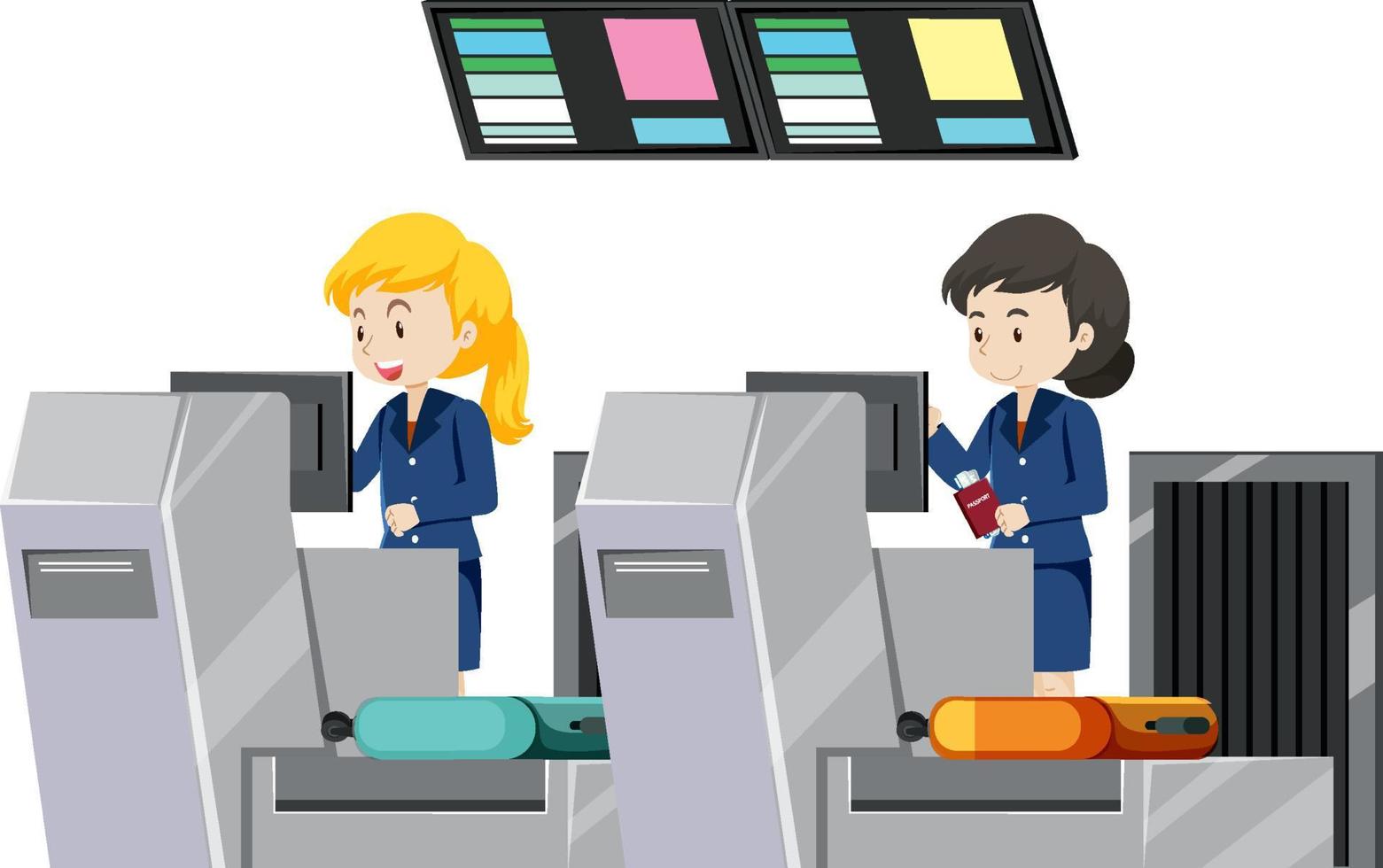 Airport check-in counter with ground service staffs vector