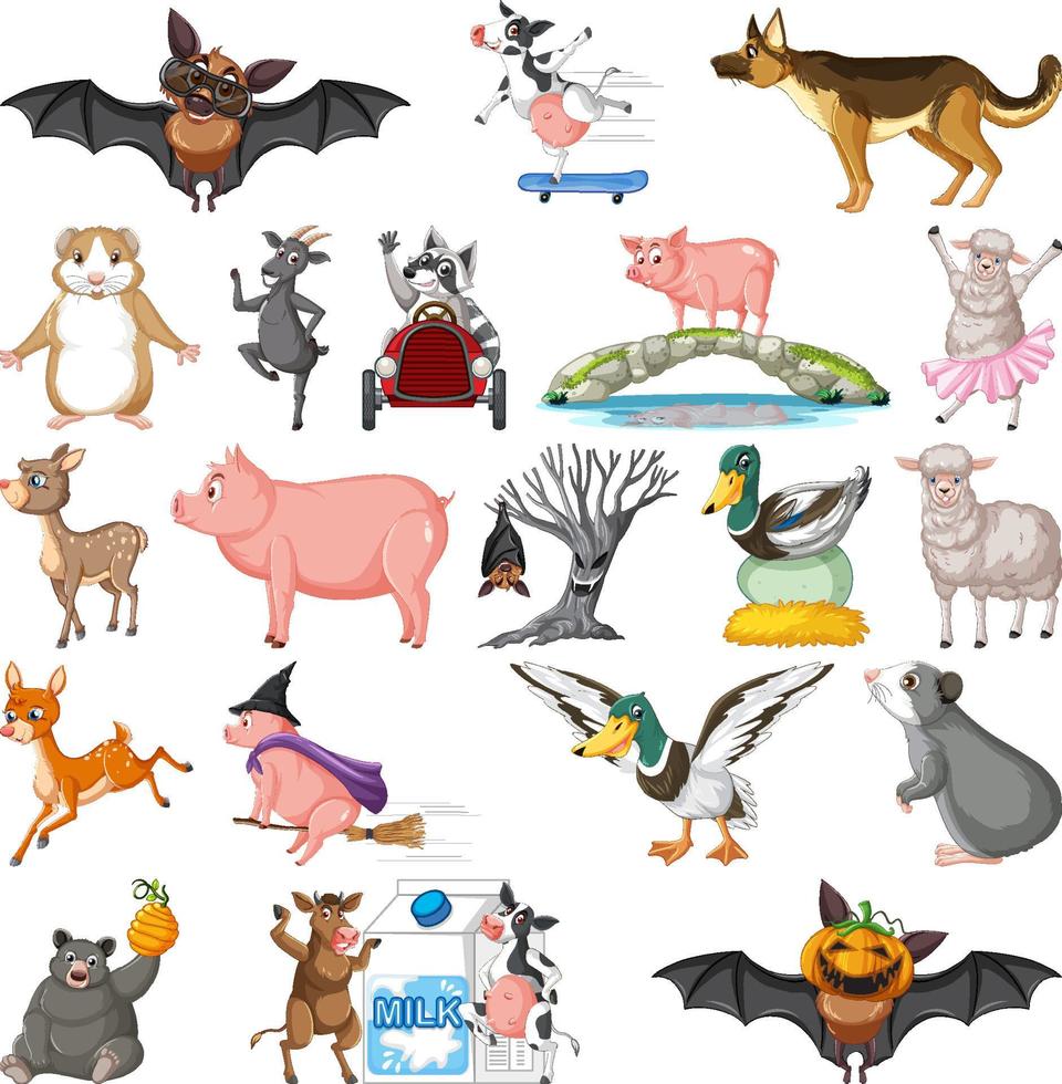 conjunto de diferentes niños de animales vector