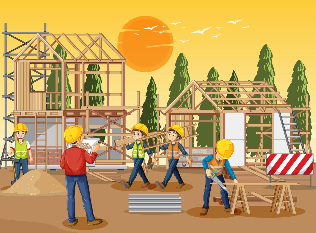 Construction site with workers vector