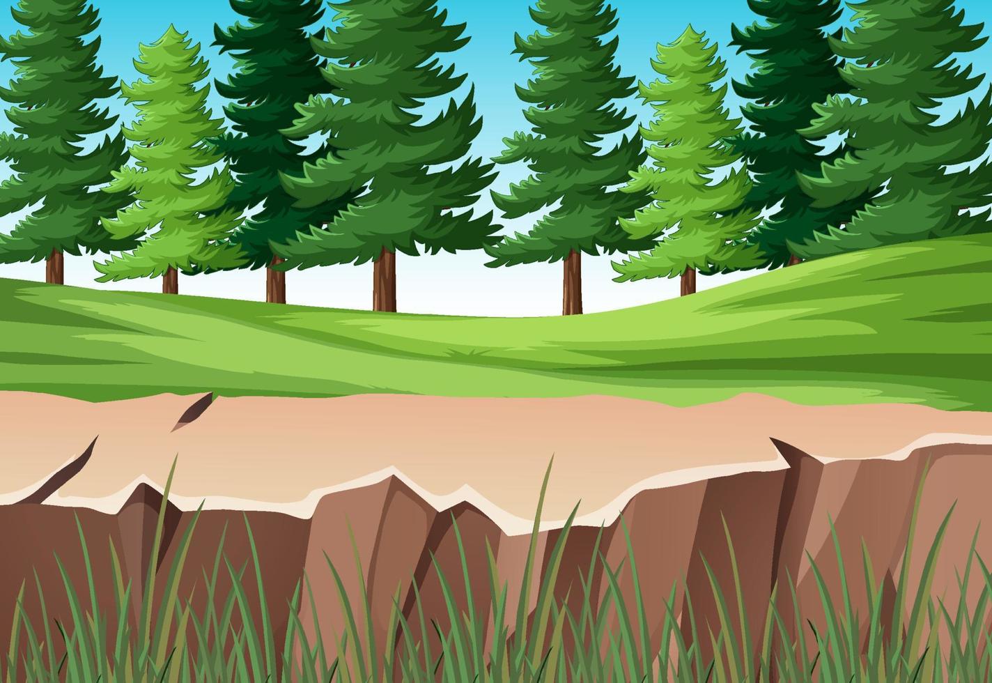 Scene with green field and many trees vector