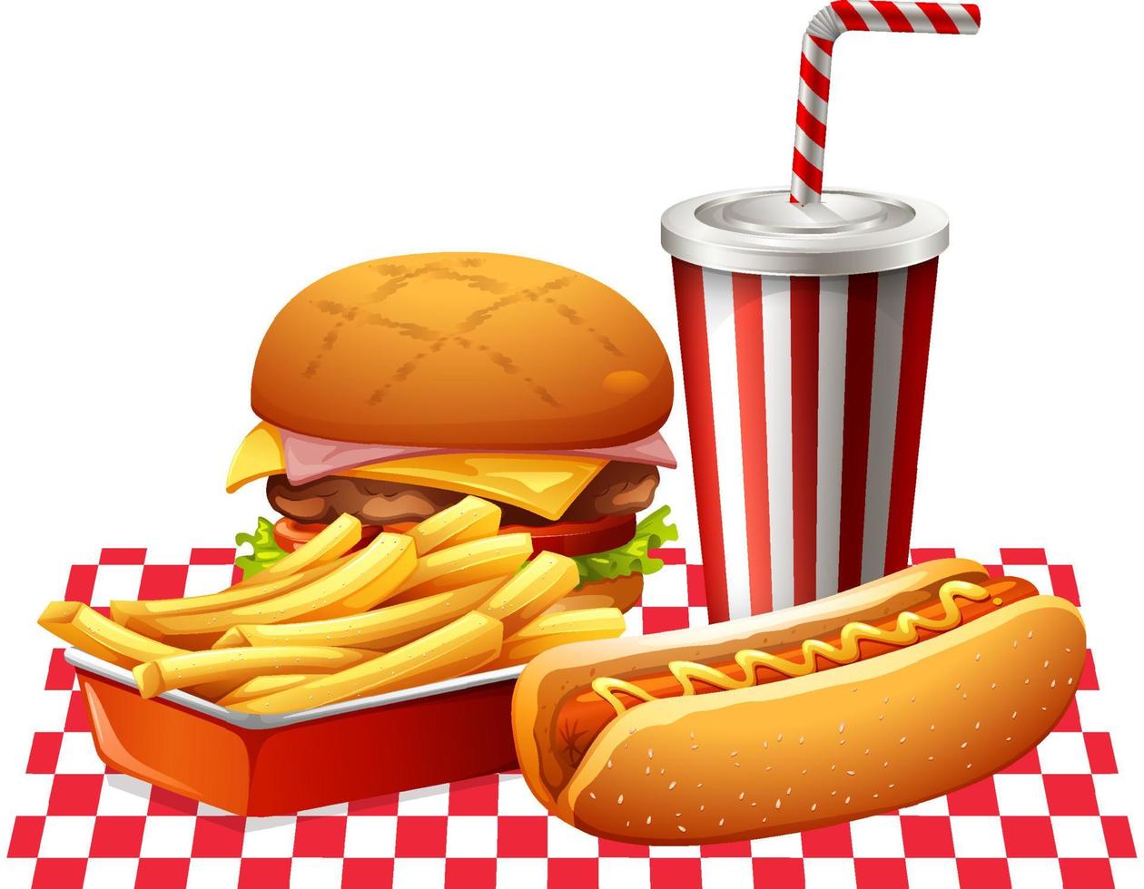 Set of fast food and beverage vector