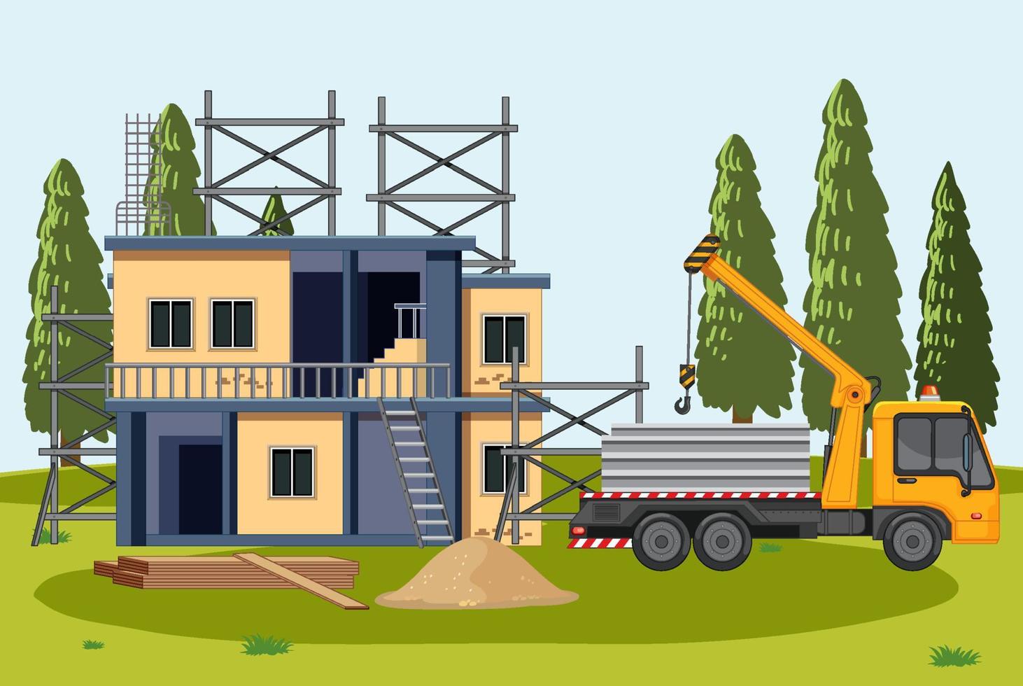Cartoon scene of building construction site vector