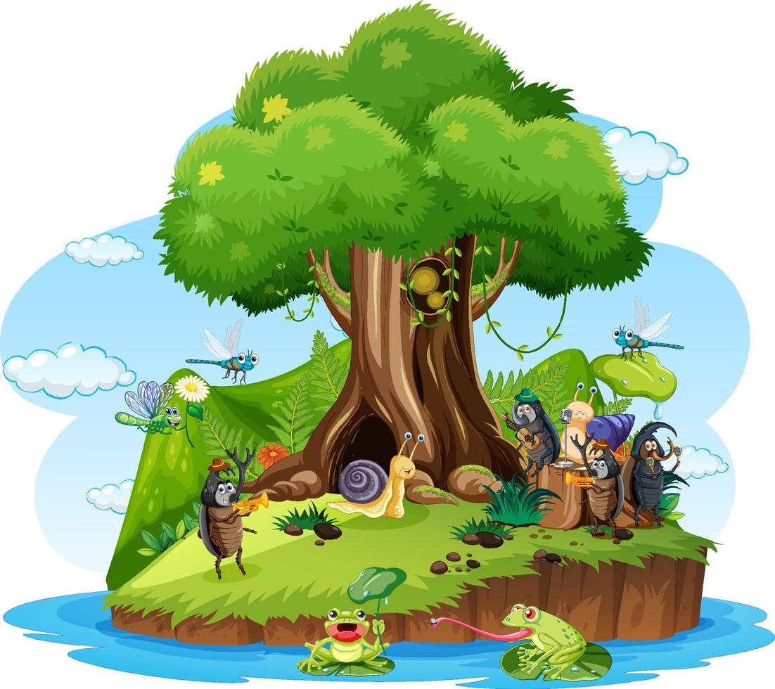 Cartoon insect and beetle in the forest vector