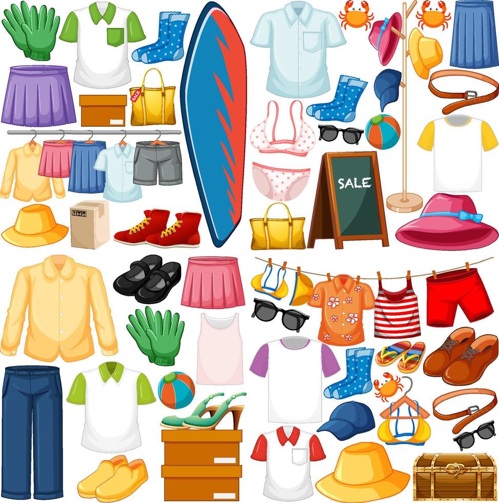 A set of different cloth on white background vector