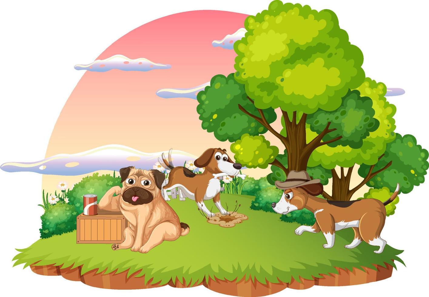 Domestic animals at park scene vector