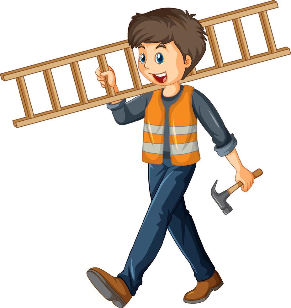 un trabajador de la construcción sosteniendo una escalera vector