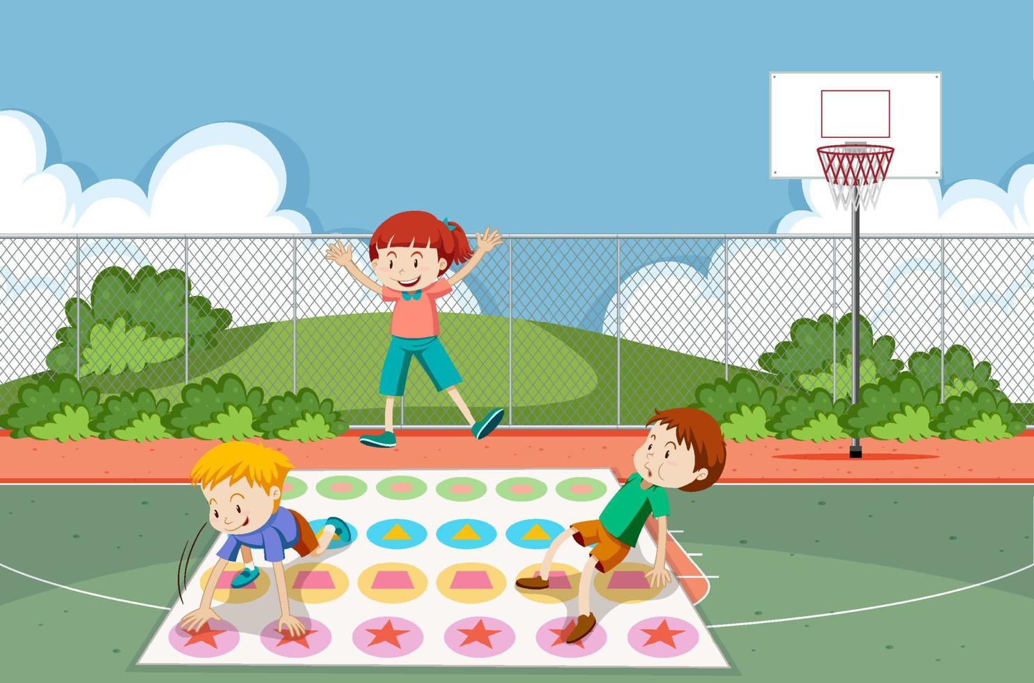 Kids doing physical activity with twister game vector